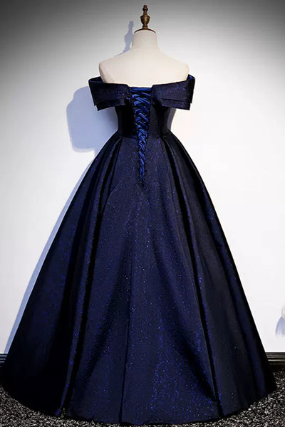 Navy Blue Beauty Off the Shoulder Prom Dresses Long, Off Shoulder Blue Formal Dresses, Blue Evening Dresses WT1223