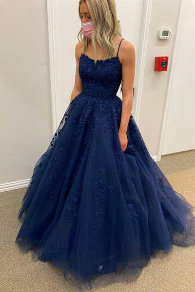 Navy Blue Lace Long Prom Dresses, Navy Blue Formal Evening Dresses, La –  Lwt Dress