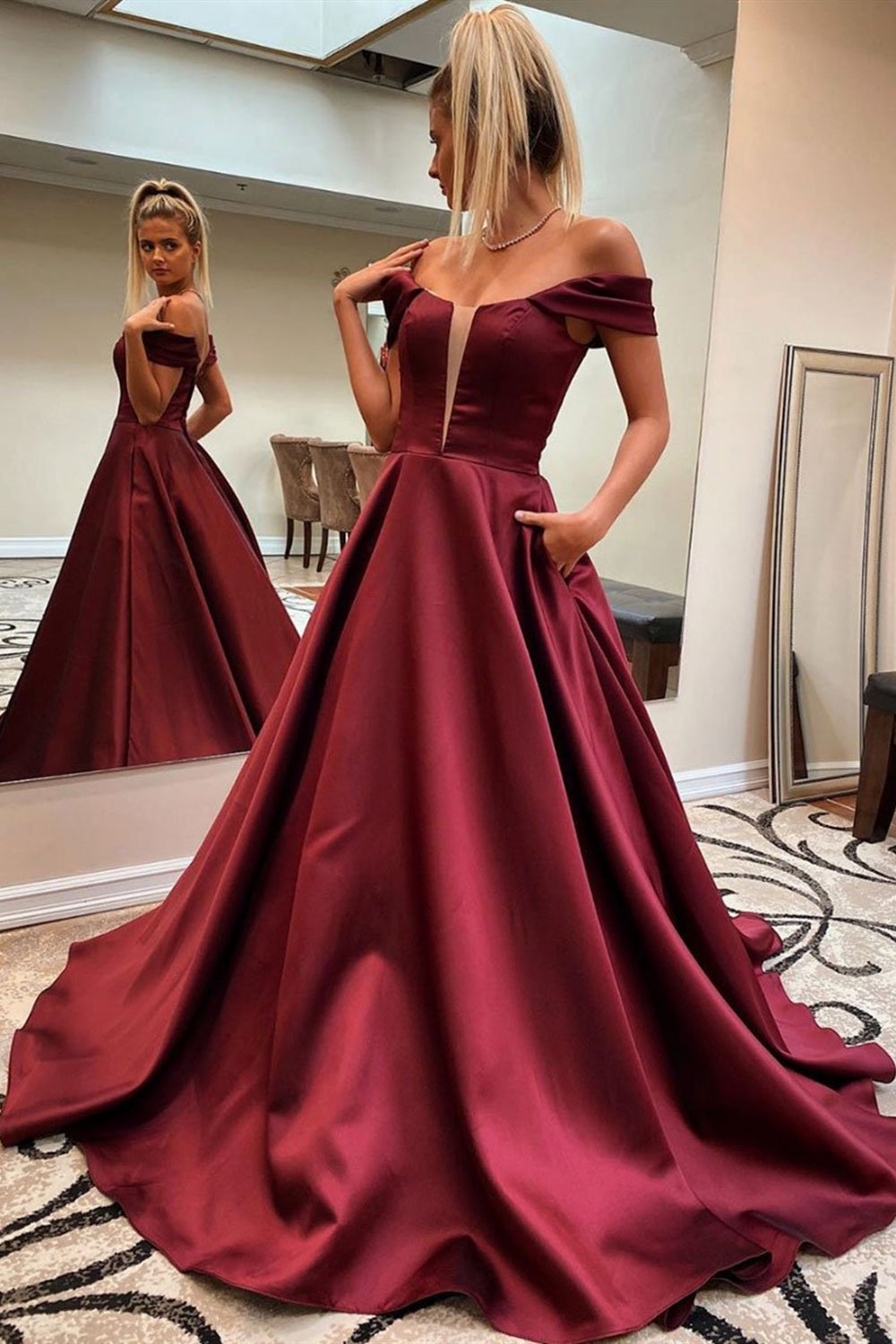 Off Shoulder Burgundy Satin Long Prom Dresses, Burgundy Long Formal Ev Lwt Dress Off Shoulder Burgundy Satin Long Prom Dresses, Burgundy Long Formal Ev Lwt Dress