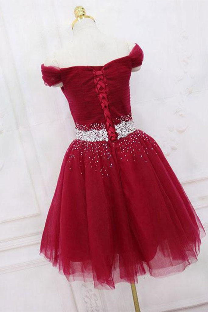 Off Shoulder Burgundy Short Prom Dresses with Sequins, Off the Shoulde Lwt Dress Off Shoulder Burgundy Short Prom Dresses with Sequins, Off the Shoulde Lwt Dress