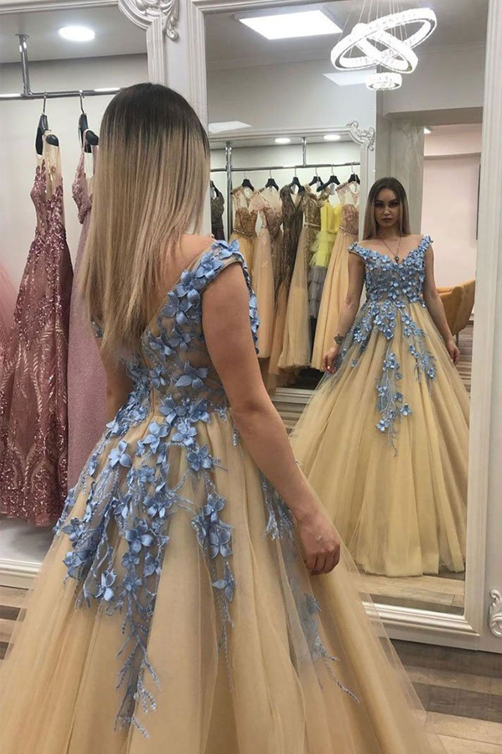 purple floral dresses Jovani 40472 Long Prom Dress Lilac / 6
