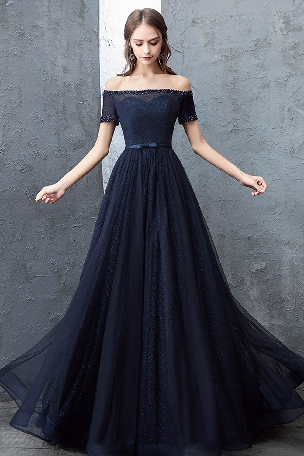 Shiny Navy blue off the shoulder Luxury Ball Gown wedding dress – AiSO  BRiDAL