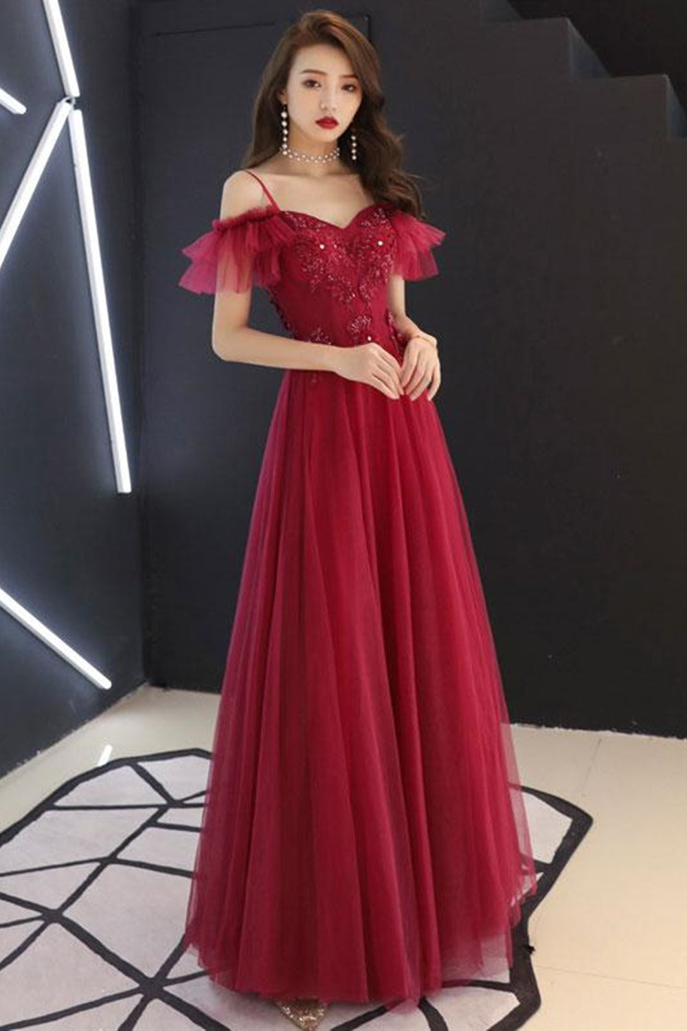 Off Shoulder Floor Length Burgundy Lace Beaded Long Prom Dresses, Off Lwt Dress Off Shoulder Floor Length Burgundy Lace Beaded Long Prom Dresses, Off Lwt Dress