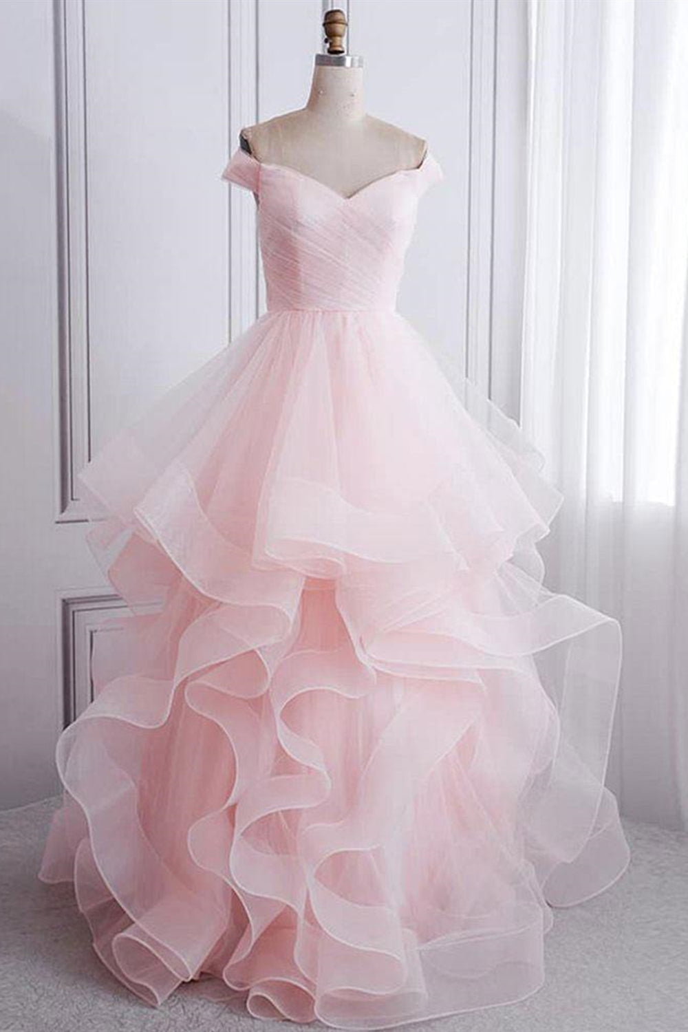Off Shoulder Fluffy Pink Tulle Long Prom Dresses, Off Shoulder Pink Fo Lwt Dress Off Shoulder Fluffy Pink Tulle Long Prom Dresses, Off Shoulder Pink Fo Lwt Dress