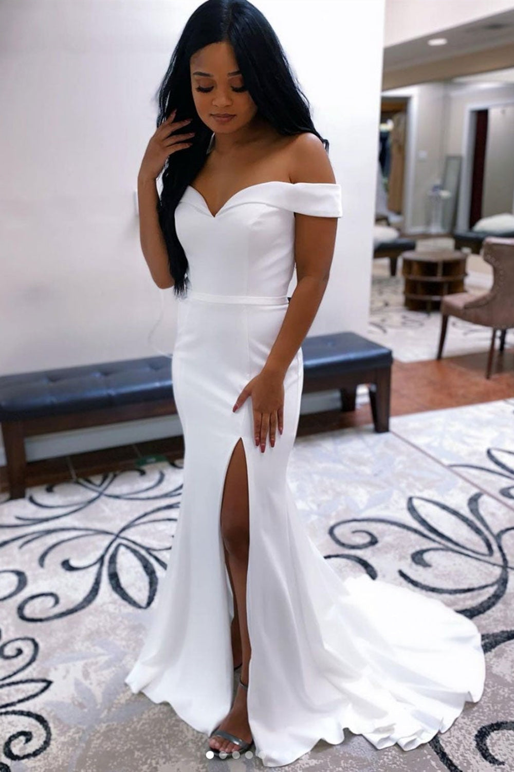 Off Shoulder Mermaid White Long Prom Dresses with High Slit, Mermaid W – Lwt Dress Off Shoulder Mermaid White Long Prom Dresses with High Slit, Mermaid W – Lwt Dress