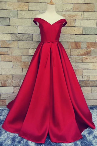 Off Shoulder Red/Black Satin Long Prom Dresses, Long Red/Black Formal Graduation Evening Dresses