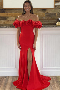 Off the Shoulder Red Prom Dresses, Red Off Shoulder Long Formal Gradua Lwt Dress Off the Shoulder Red Prom Dresses, Red Off Shoulder Long Formal Gradua Lwt Dress