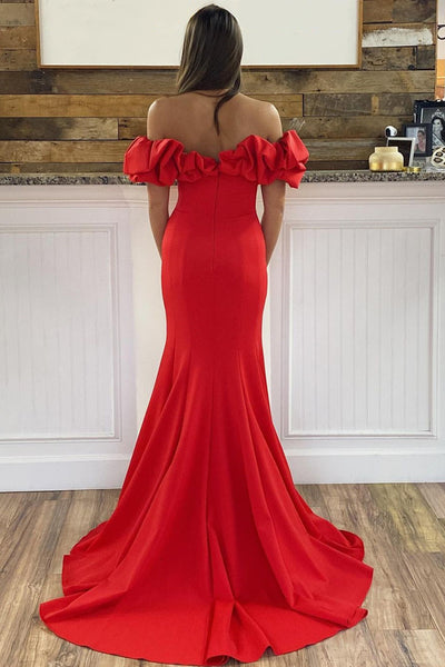 Off the Shoulder Red Prom Dresses, Red Off Shoulder Long Formal Graduation Dresses