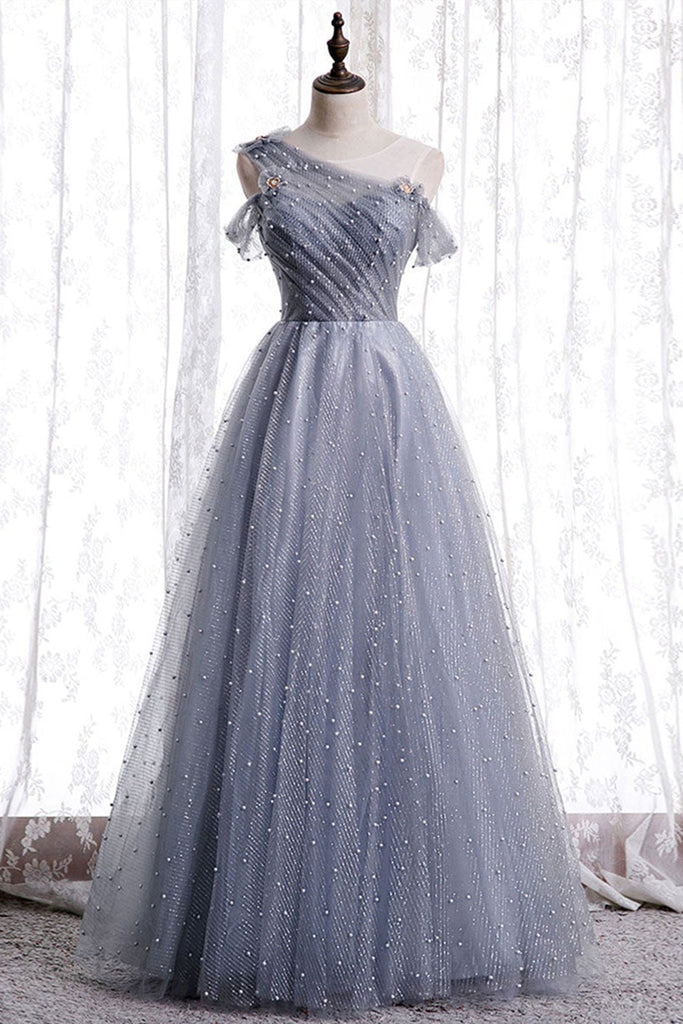 loren gray prom dress Prom Package Loren Grey Prom Dress Light Grey A-line Backless Spaghetti Straps Lace Tulle Long
