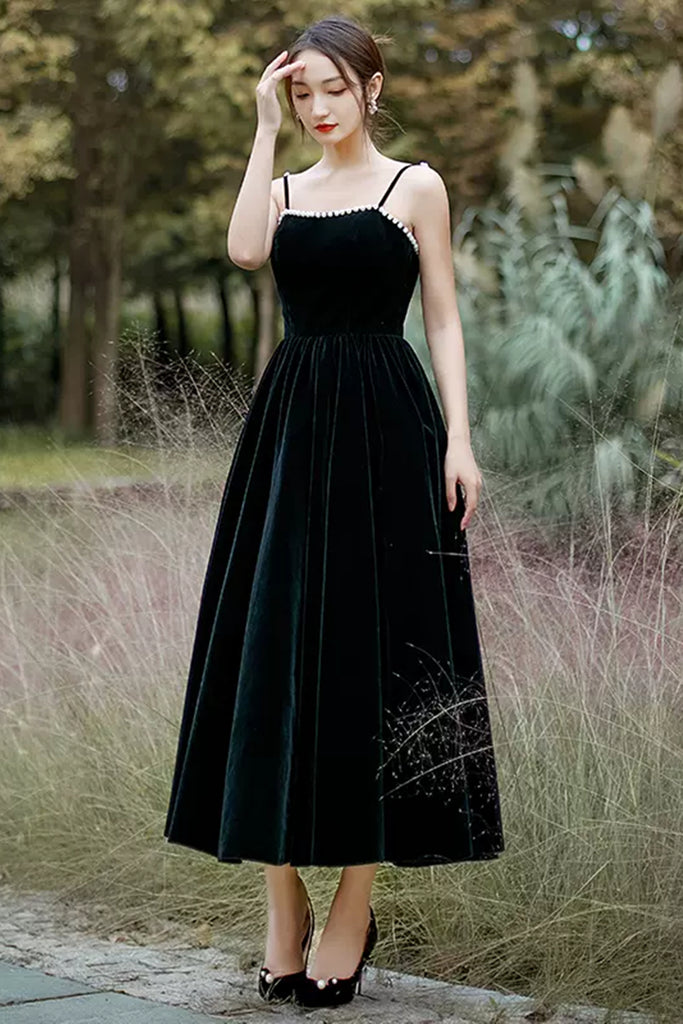 Open Back Black Velvet Tea Length Prom Dresses, Black Velvet Homecomin Lwt Dress Open Back Black Velvet Tea Length Prom Dresses, Black Velvet Homecomin Lwt Dress