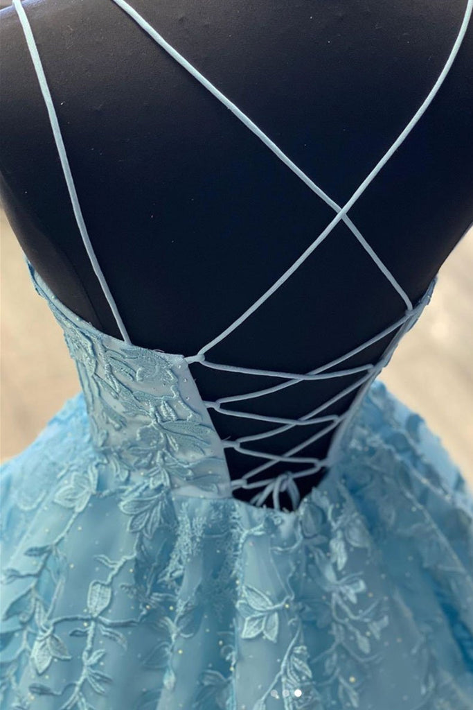 Open Back Blue Lace Long Prom Dresses, Backless Blue Formal Dresses, B Lwt Dress Open Back Blue Lace Long Prom Dresses, Backless Blue Formal Dresses, B Lwt Dress