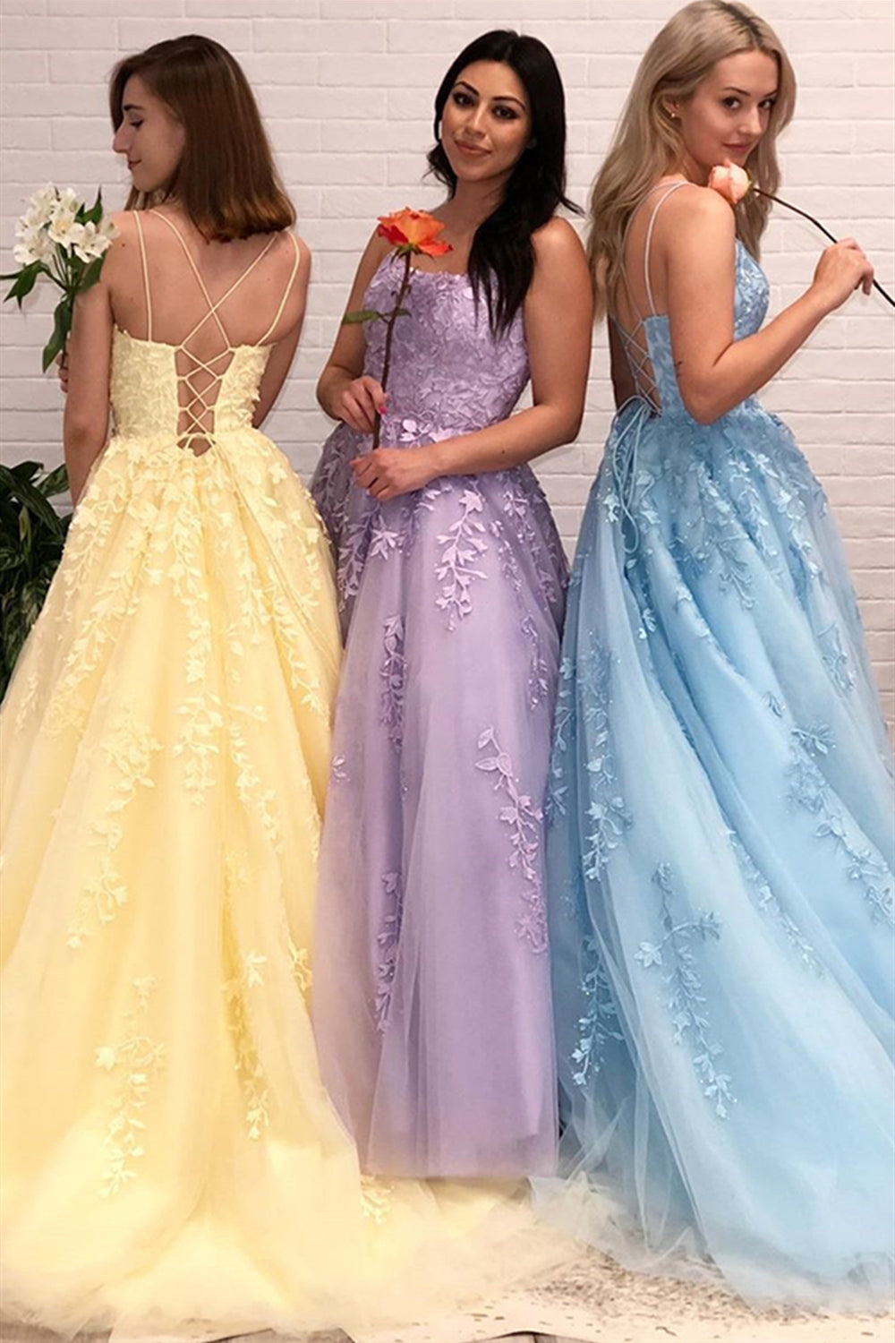 Open Back Yellow Purple Blue Lace Tulle Long Prom Dresses, Yellow Purp Lwt Dress Open Back Yellow Purple Blue Lace Tulle Long Prom Dresses, Yellow Purp Lwt Dress
