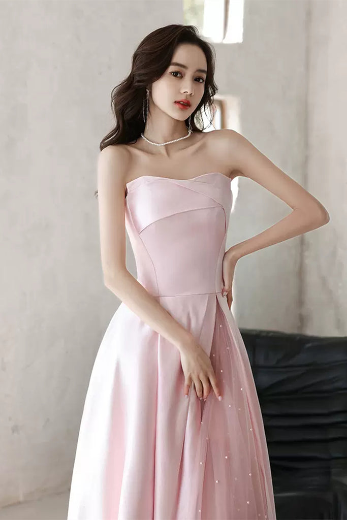 Pink Satin Long Prom Dresses, Pink Satin Long Formal Graduation Dresse –  jbydress