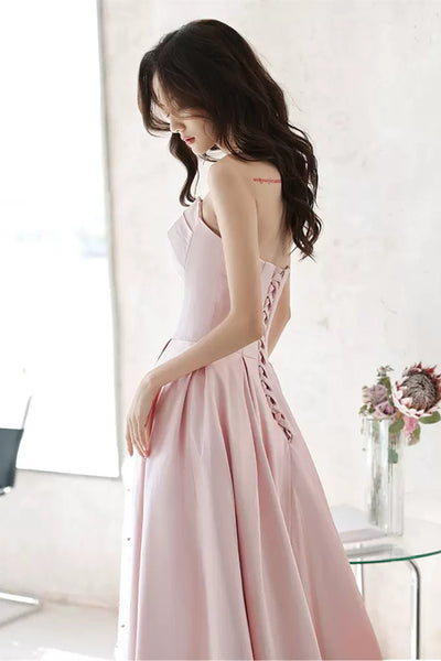 Pink Satin Elegant Strapless Long Prom Dresses, Long Pink Formal Graduation Evening Dresses WT1081