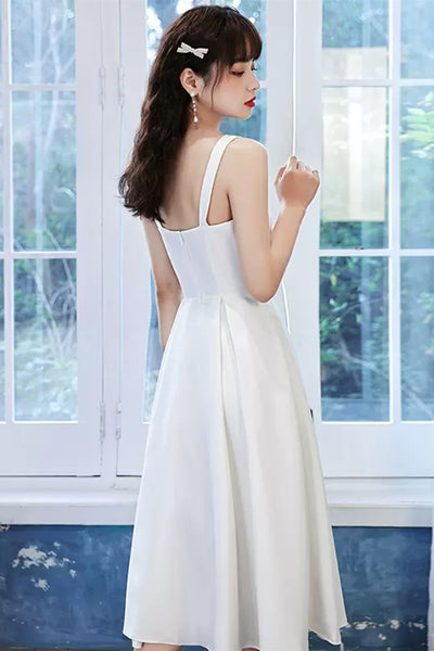 Princess A Line Spaghetti Straps Short White Prom Homecoming Dresses, White Formal Graduation Evening Dresses WT1005