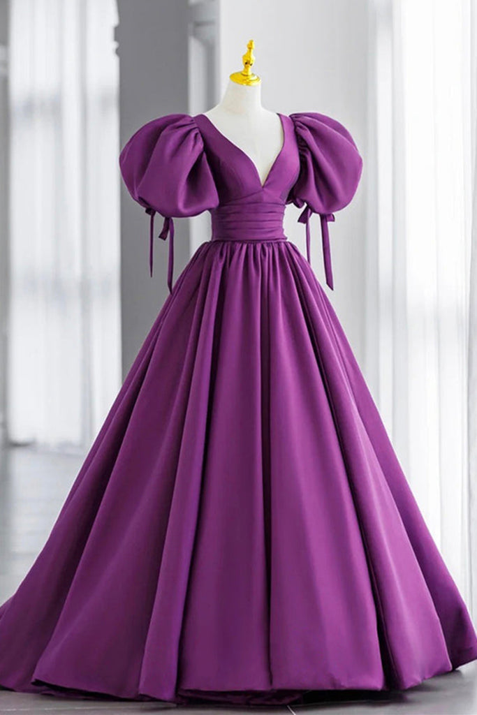 JVN23202 Purple Halter V Neck Fitted Prom Dress | NorasBridalBoutiqueNY