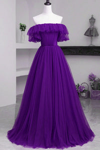 Purple Tulle Elegant Off Shoulder Long Prom Dresses, Off the Shoulder Lwt Dress Purple Tulle Elegant Off Shoulder Long Prom Dresses, Off the Shoulder Lwt Dress