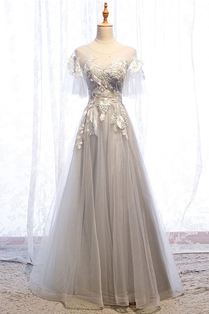 grey flower prom dress Elegant Silver Sequin Flowers Mermaid Floor Length Prom Dresses