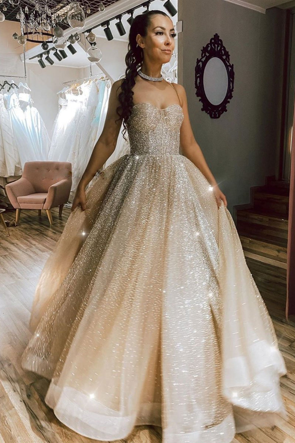 shiny champagne dress Neutral Champagne Bridesmaid Dress Shiny Satin Size Small