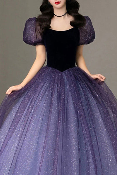 Shiny Purple Tulle Long Prom Dresses, Princess Purple Formal Evening Dresses, Purple Ball Gown WT1058