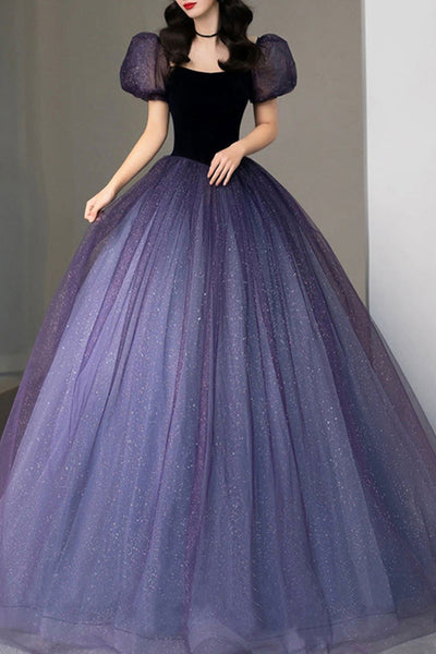 Shiny Purple Tulle Long Prom Dresses, Princess Purple Formal Evening Dresses, Purple Ball Gown WT1058