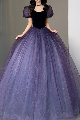 Shiny Purple Tulle Long Prom Dresses, Princess Purple Formal Evening Dresses, Purple Ball Gown WT1058