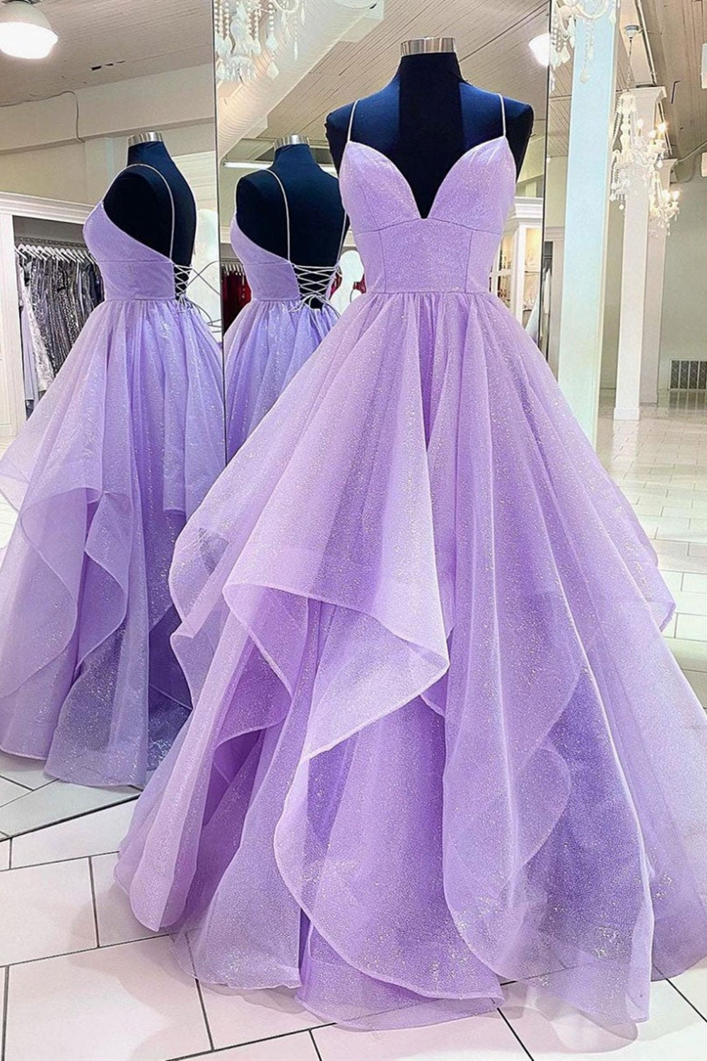 purple puffy prom dresses Purple Sequin Beaded Evening Gown with Puffy Tulle Skirt