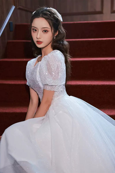 Short Sleeves Shiny Tulle White Prom Dresses, Shiny White Homecoming D Lwt Dress Short Sleeves Shiny Tulle White Prom Dresses, Shiny White Homecoming D Lwt Dress