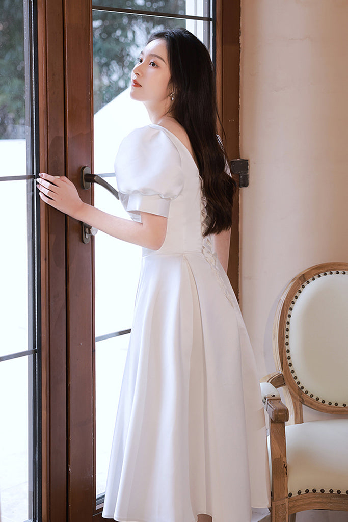 Short Sleeves V Neck White Satin Short Prom Dresses, V Neck White Home –  Lwt Dress
