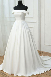 Simple Off Shoulder White Long Prom Dresses, Off the Shoulder Ivory Formal Dresses, White Evening Dresses