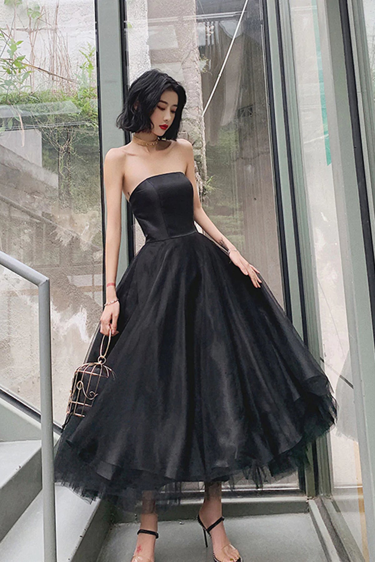 Simple Tea Length Black Prom Dresses, Black Tea Length Formal Homecomi Lwt Dress Simple Tea Length Black Prom Dresses, Black Tea Length Formal Homecomi Lwt Dress
