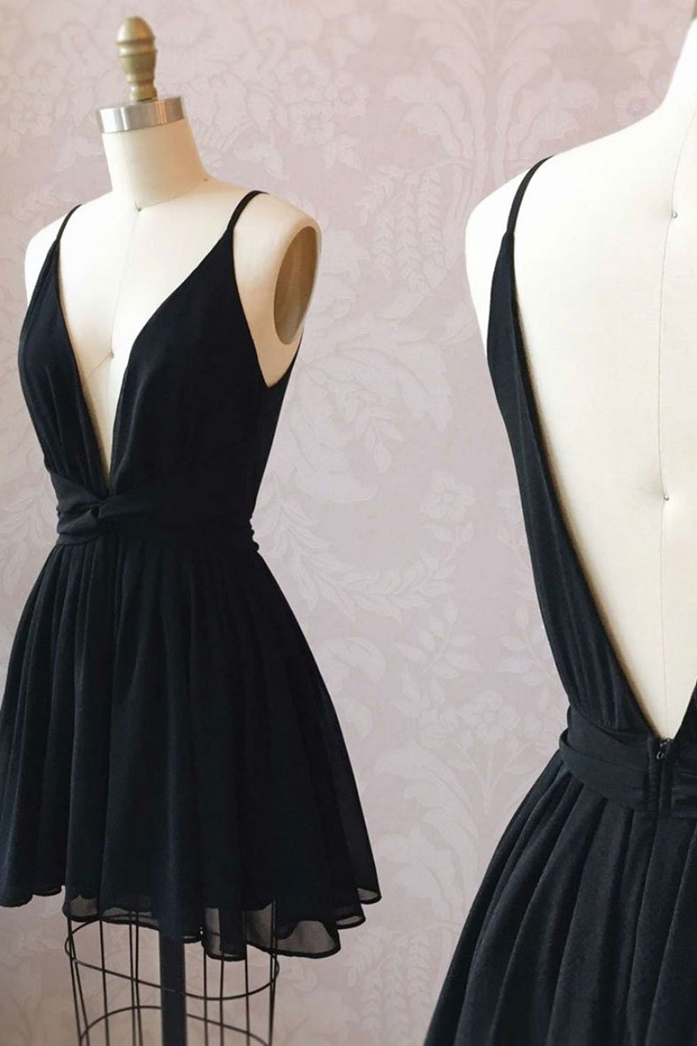Simple V Neck Backless Black Short Prom Dresses, Backless Black Homeco Lwt Dress Simple V Neck Backless Black Short Prom Dresses, Backless Black Homeco Lwt Dress