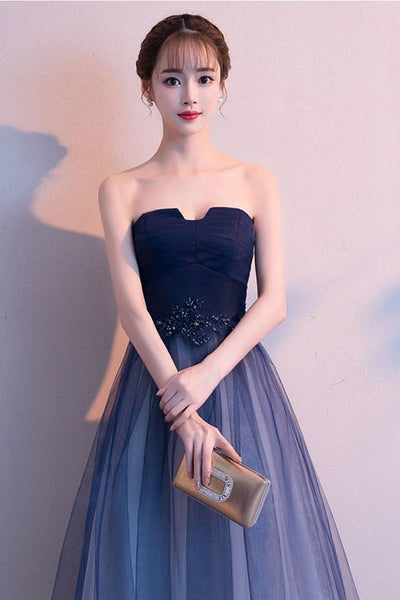 Strapless Open Back Ombre Blue Long Prom Dresses, Ombre Blue Formal Dresses, Blue Evening Dresses