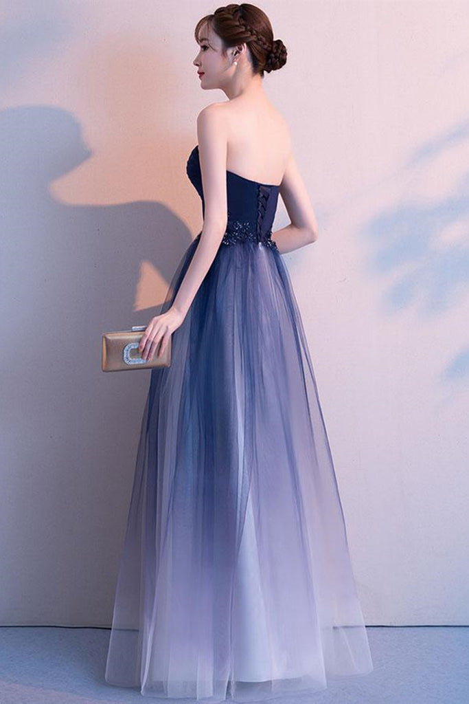 Strapless Open Back Ombre Blue Long Prom Dresses, Ombre Blue Formal Dr Lwt Dress Strapless Open Back Ombre Blue Long Prom Dresses, Ombre Blue Formal Dr Lwt Dress