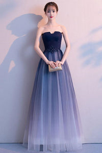 Strapless Open Back Ombre Blue Long Prom Dresses, Ombre Blue Formal Dresses, Blue Evening Dresses
