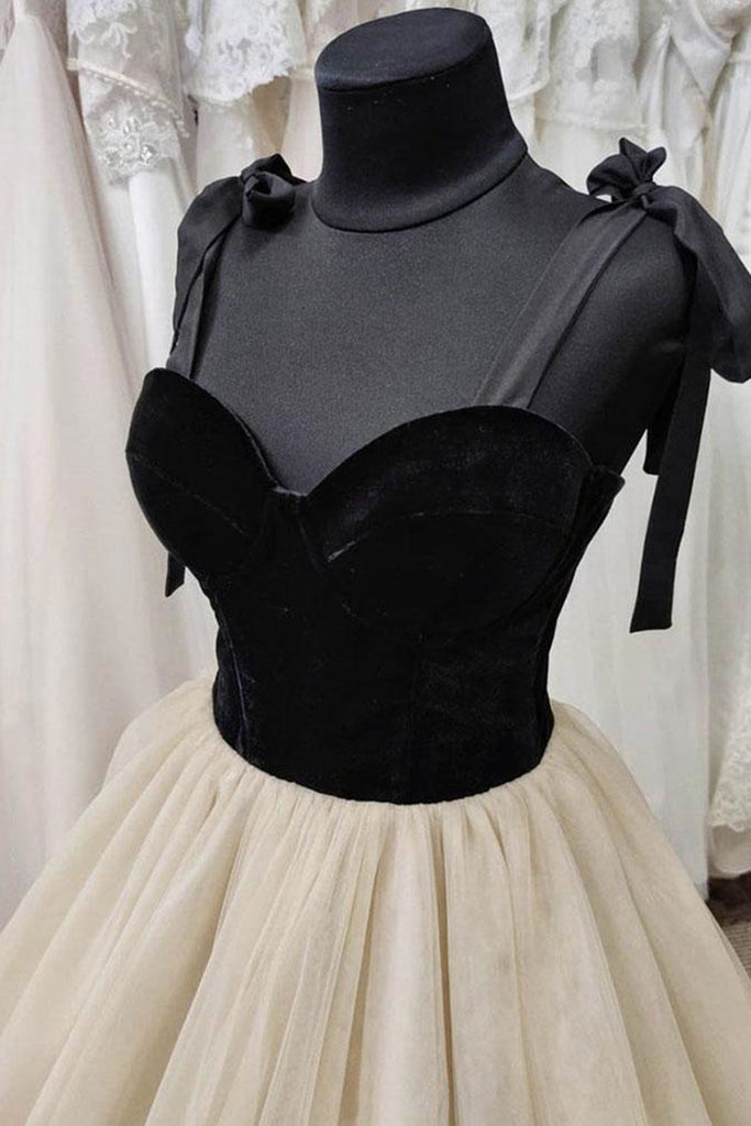 Sweetheart Neck Champagne Tulle Long Prom Dresses with Black Velvet To Lwt Dress Sweetheart Neck Champagne Tulle Long Prom Dresses with Black Velvet To Lwt Dress