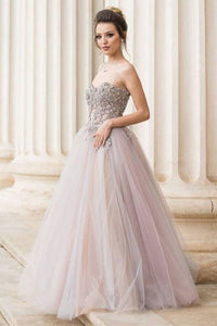 Sweetheart Neck Gray Lace Long Prom Dresses, Strapless Gray Formal Dresses, Grey Lace Evening Dresses