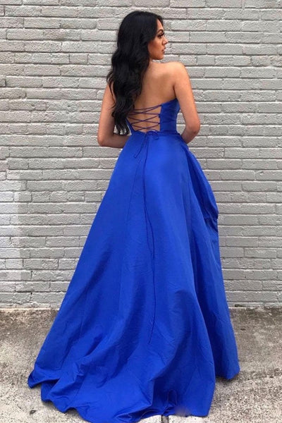 Sweetheart Neck High Low Blue Long Prom Dresses, Strapless Blue Formal Lwt Dress Sweetheart Neck High Low Blue Long Prom Dresses, Strapless Blue Formal Lwt Dress