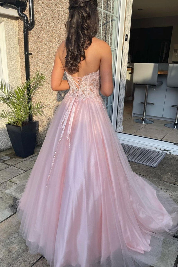 Sweetheart Neck Pink Lace Long Prom Dresses, Open Back Pink Formal Dre Lwt Dress Sweetheart Neck Pink Lace Long Prom Dresses, Open Back Pink Formal Dre Lwt Dress