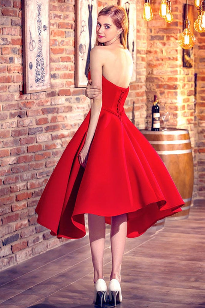 Sweetheart Neck Red Satin Short Prom Homecoming Dresses, Strapless Red Lwt Dress Sweetheart Neck Red Satin Short Prom Homecoming Dresses, Strapless Red Lwt Dress