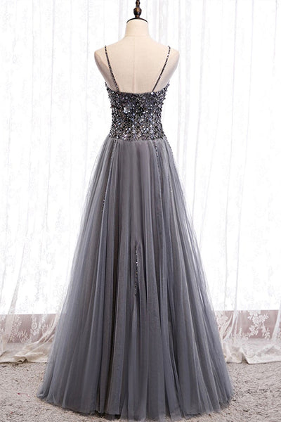 Sweetheart Neck Shiny Sequins Gray Long Prom Dresses, Gray Sequins Formal Dresses, Sparkly Grey Evening Dresses
