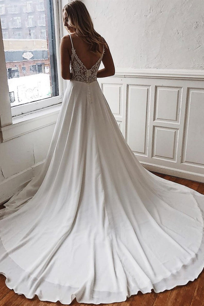 V Neck Backless White Long Prom Dresses with Lace Back, Backless White Lwt Dress V Neck Backless White Long Prom Dresses with Lace Back, Backless White Lwt Dress