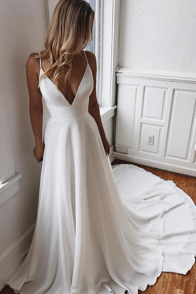 V Neck Backless White Long Prom Dresses with Lace Back, Backless White Lwt Dress V Neck Backless White Long Prom Dresses with Lace Back, Backless White Lwt Dress