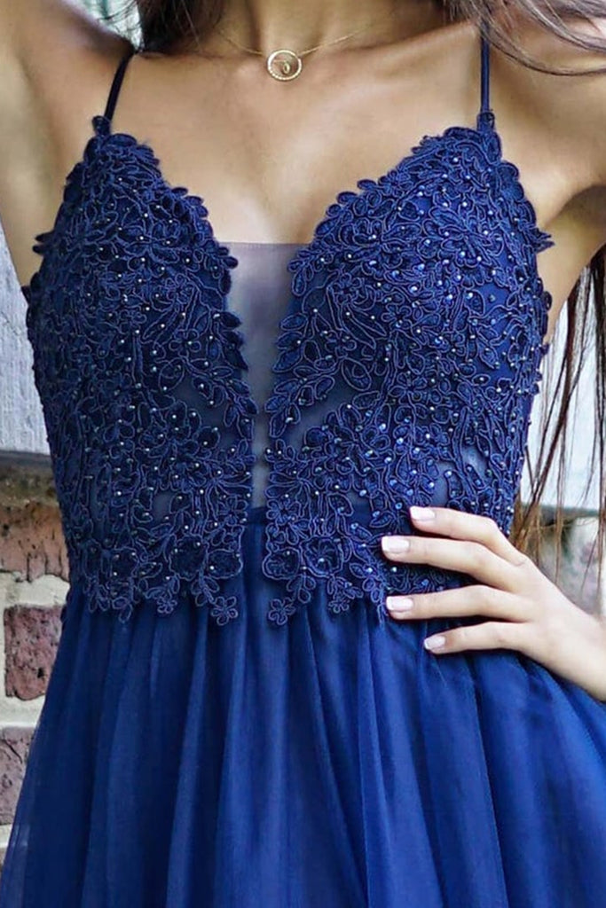 V Neck Navy Blue Lace Beaded Long Prom Dresses, Floor Length Navy Blue Lwt Dress V Neck Navy Blue Lace Beaded Long Prom Dresses, Floor Length Navy Blue Lwt Dress