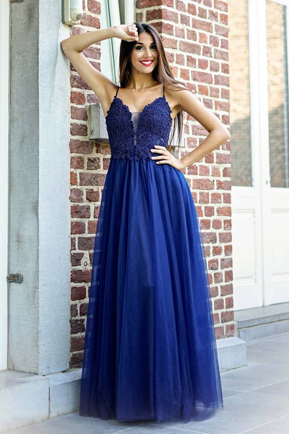 V Neck Navy Blue Lace Beaded Long Prom Dresses, Floor Length Navy Blue Lwt Dress V Neck Navy Blue Lace Beaded Long Prom Dresses, Floor Length Navy Blue Lwt Dress
