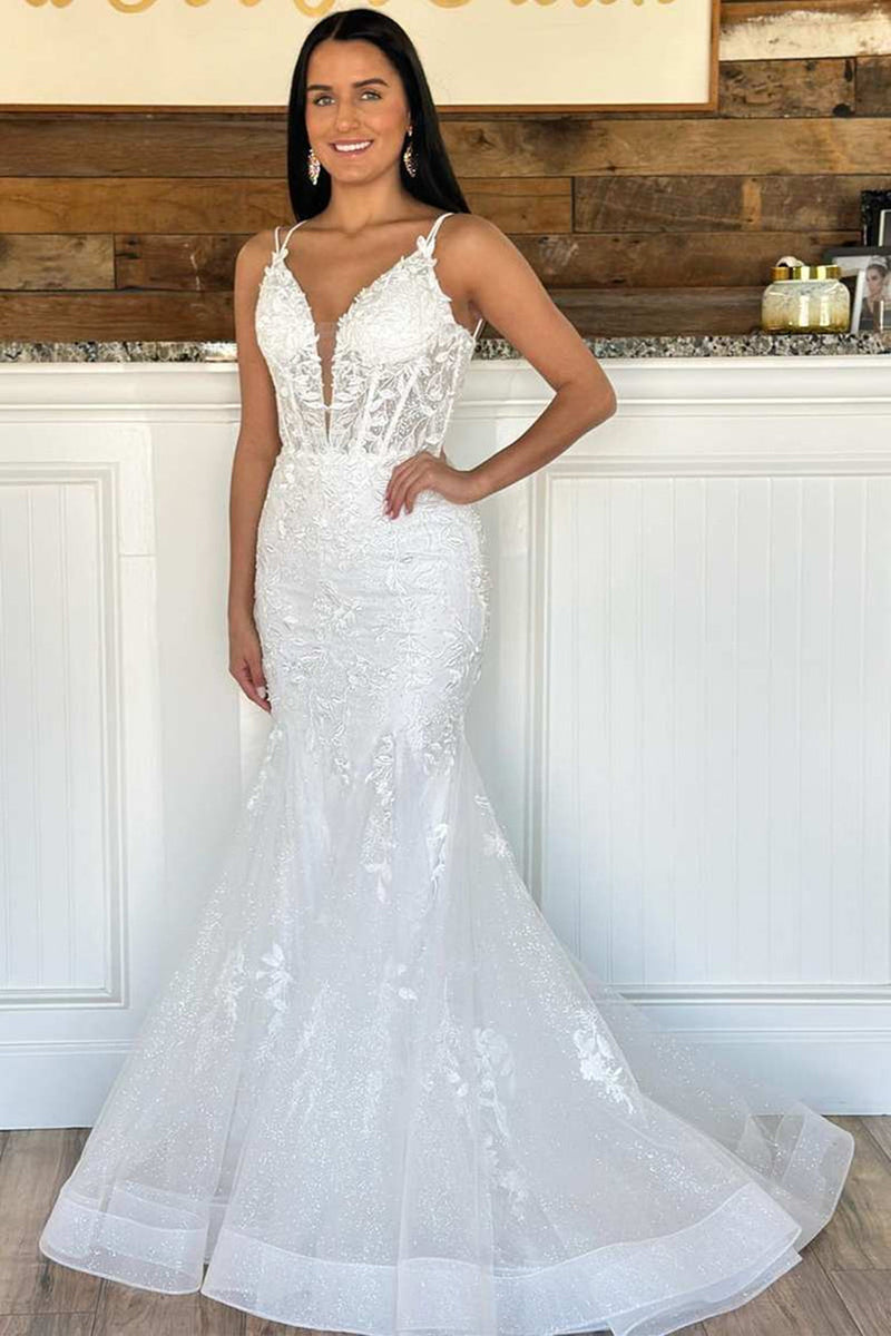 Glamorous Mermaid Long Prom Dress,White Sleeveless Evening Dress Y1983 main image 1
