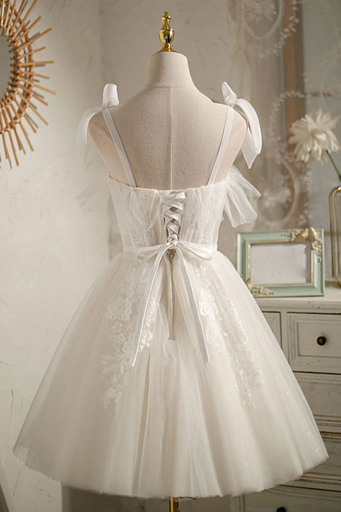 White Tulle Open Back Short Lace Prom Dresses, White Lace Homecoming D Lwt Dress White Tulle Open Back Short Lace Prom Dresses, White Lace Homecoming D Lwt Dress