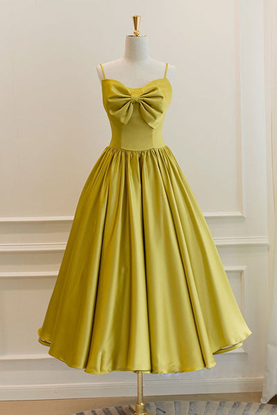 Yellow Satin Open Back Short Prom Homecoming Dresses, Open Back Yellow Formal Graduation Evening Dresses
